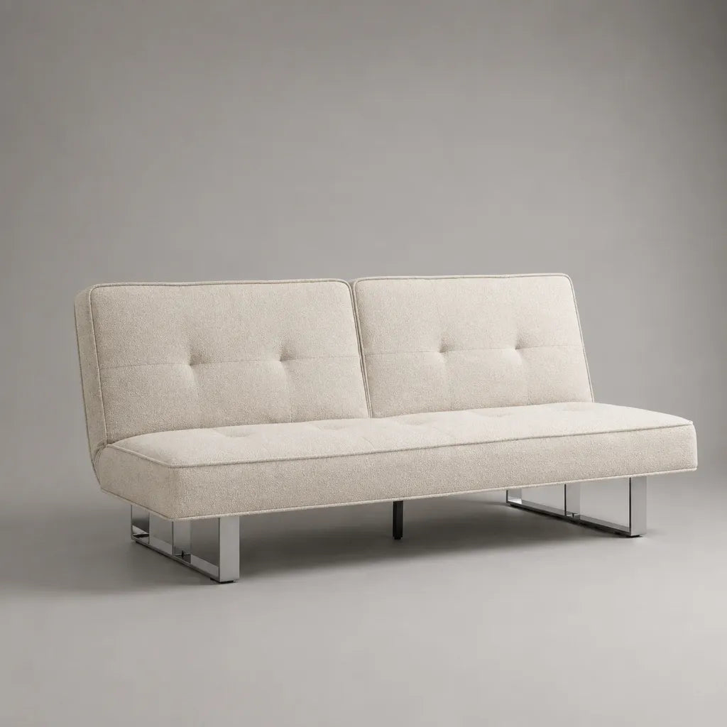 3-Sitzer-Schlafsofa mit Polyester-Bouclé-Bezug und Klick-Klack-Funktion, Cremeweiß/Chrom, 180 × 88 × 82 cm
