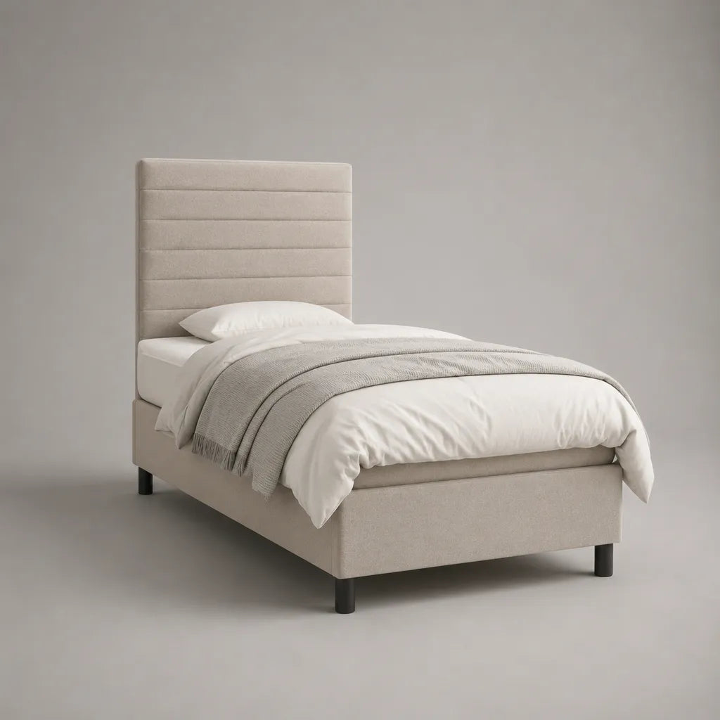 Polsterbett Einzelbett mit Lattenrost, Beige und Schwarz, Liegefläche 90 × 200 cm, Außenmaß 100 × 212 × 120 cm