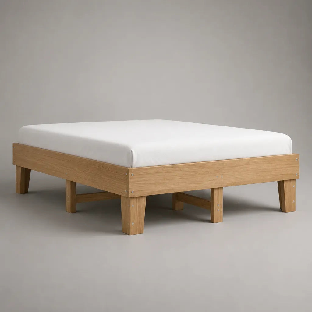 Doppelbett-Bettgestell aus massiver Eiche, Natur, Liegefläche 160 × 200 cm, Gesamtmaß 206 × 166 × 42 cm