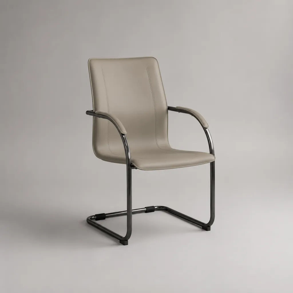 Bürostuhl-Freischwinger mit Armlehnen, PU-Kunstleder und Stahlrohr, Beige-Schwarz, 56 × 60 × 91 cm