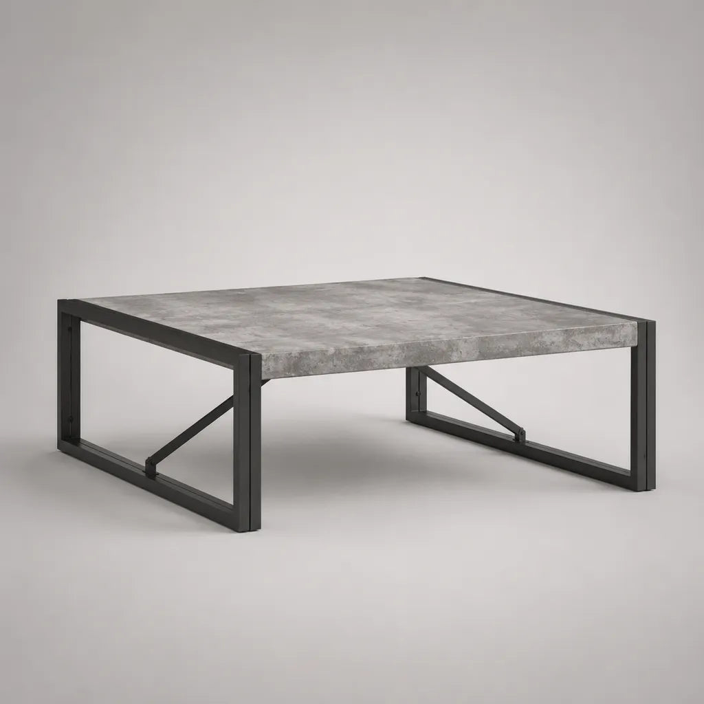 Rechteckiger Couchtisch aus Spanplatte und Stahl, Grau/Schwarz, 100 × 60 × 45 cm