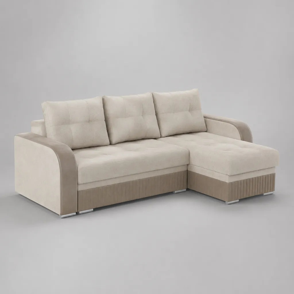 Ecksofa aus Stoff mit rechter Ottomane, L-Form, Beige/Taupe, 230 × 150 × 90 cm