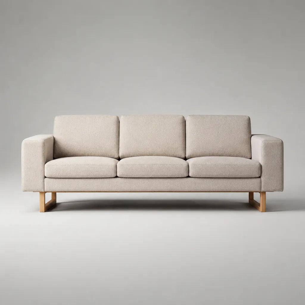 3-Sitzer-Sofa mit Polyesterbezug und Holzrahmen, Beige/Naturfarben, 210 × 88 × 84 cm