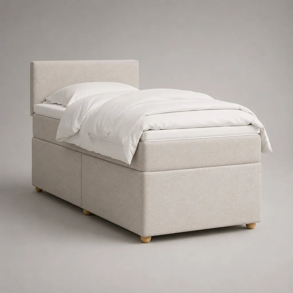 Boxspringbett-Set 90 × 200 cm mit Taschenfederkernmatratze, Topper und Polyesterbezug, Beige