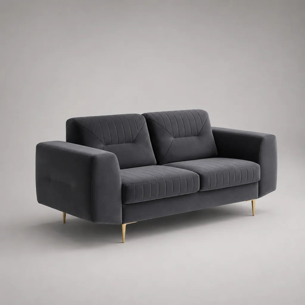 2-Sitzer-Sofa mit Polyester-Samtbezug und Stahlfüßen, Dunkelgrau/Gold, 170 × 85 × 82 cm