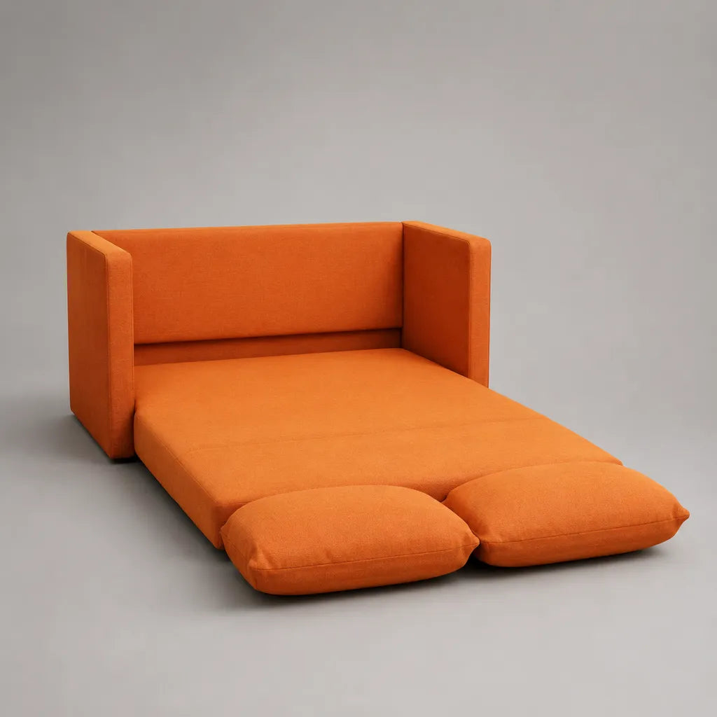 2-Sitzer-Schlafsofa mit Schlaffunktion und Samtbezug, Orange, 160 x 85 x 70 cm, Liegefläche 160 x 190 cm